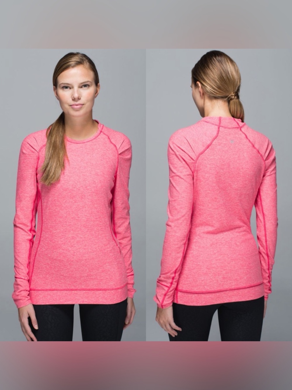 Lululemon Think Fast Heathered Pink Long Sleeve Performance Pullover